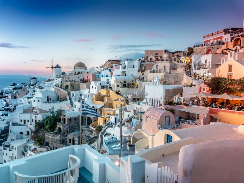 White houses on the cliffs of Santorini, Greece