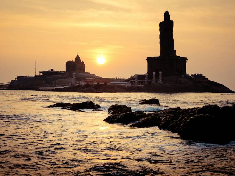 Vivekananda Rock Memorial at sunrise, Kanyakumari