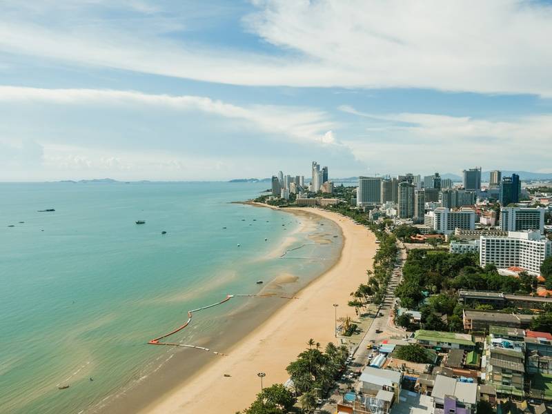 Aerial view of Pattaya beach and city, Thailand